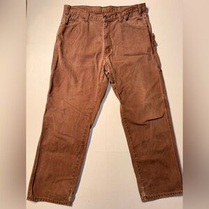 Vtg Dickies Workwear Relaxed Fit Brown Sanded Duck Carpenter Pants Men 36x30 90s